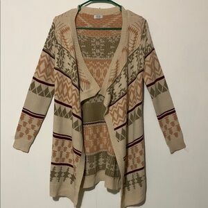 TOBI Earthy Toned Fair Isle Cardigan Sweater with Open Front